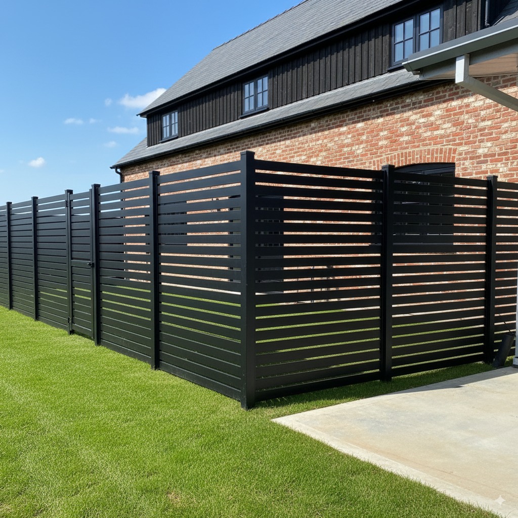 Black aluminum fence by a pool in Ada MI